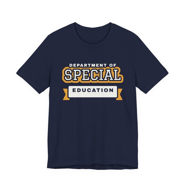 Department of Special Education tee in navy, off-white and mustard gold ink