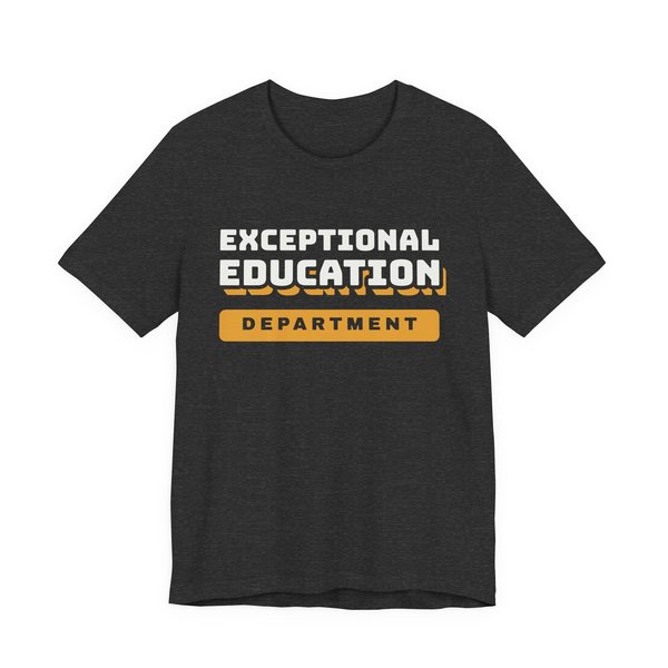 Exceptional Education Department tee in dark grey heather, off-white and mustard gold ink