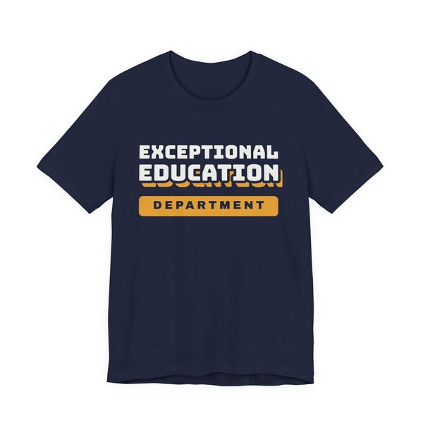 Exceptional Education Department tee in navy, off-white and mustard gold ink