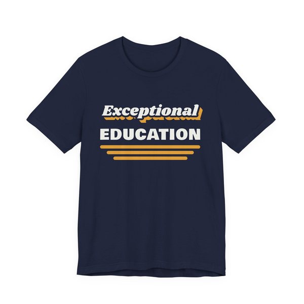 Exceptional Education tee in navy, off-white and mustard gold ink