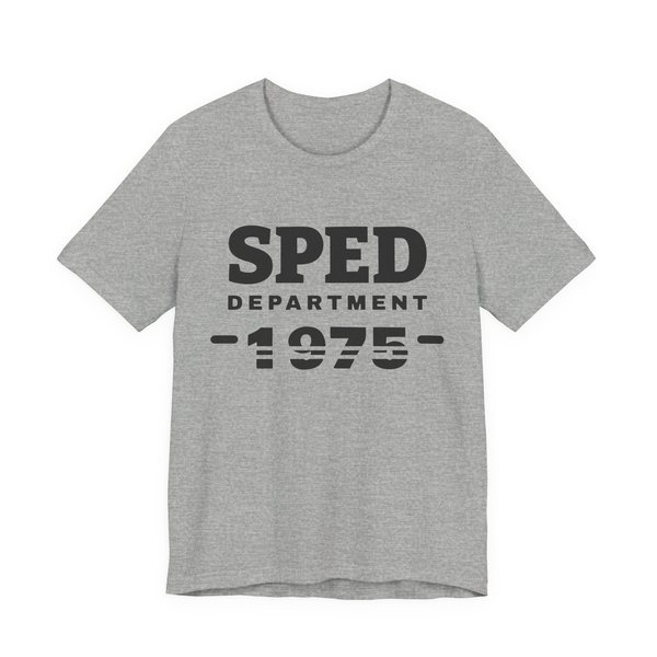 SPED Department · 1975 tee in athletic heather, near-black ink